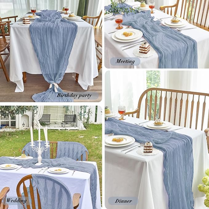 IVAPUPU 1 Pcs Cheesecloth Table Runner - 10ft Dusty Blue Boho Gauze Cheese - Image 6