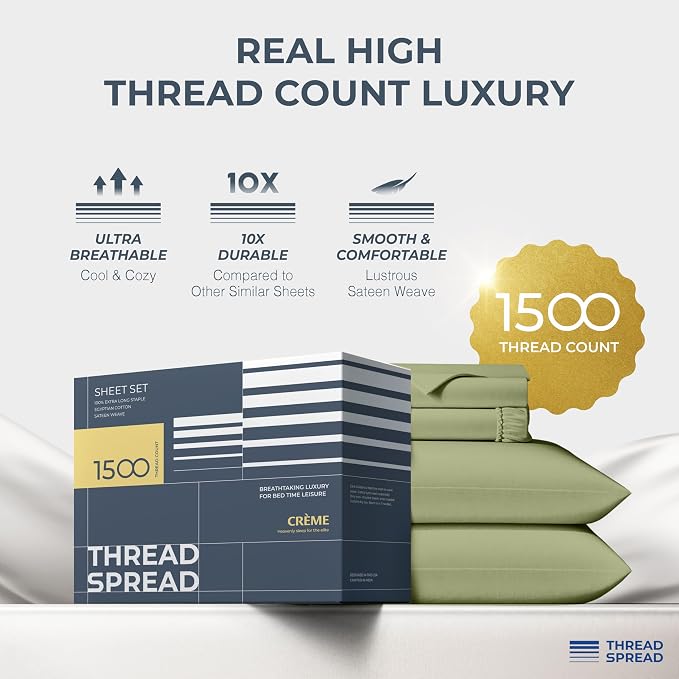 THREAD SPREAD 100% Egyptian Cotton Sheets California King Size Bed Set - Image 2