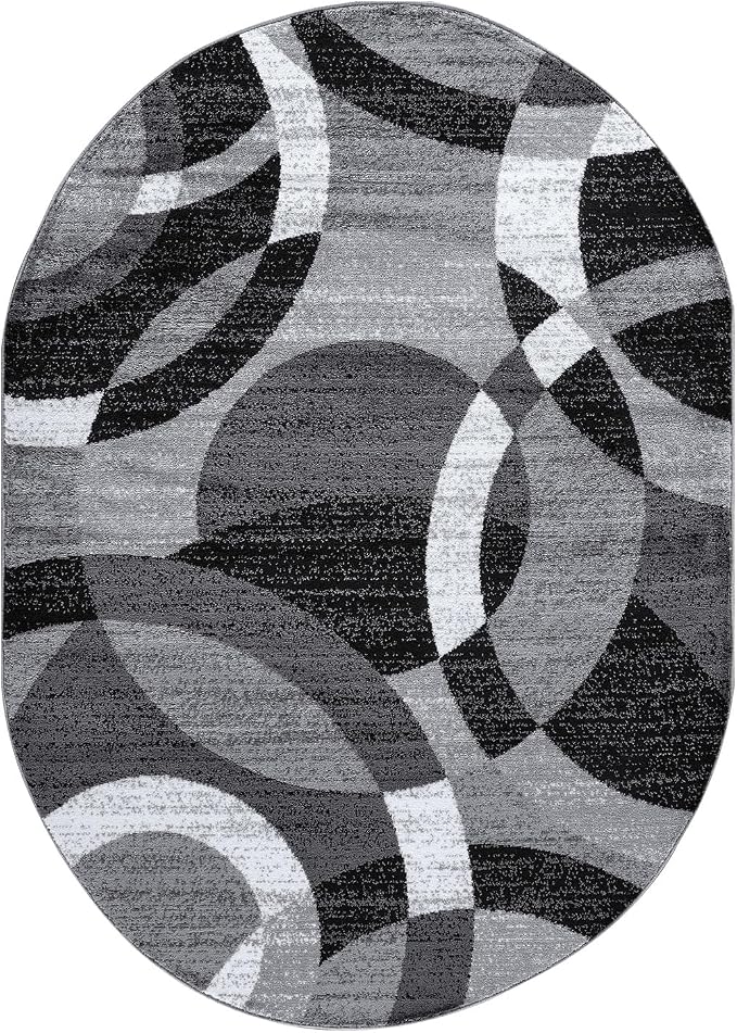 Rugshop Gray Modern Geometric Oval Rug, Abstract Circles, High-Traffic - Image 2