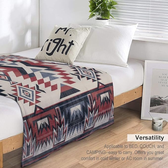 Southwest Blanket, Tribal Indian Throw Blanket Red Black Aztec Ethnic Geometric - Image 5