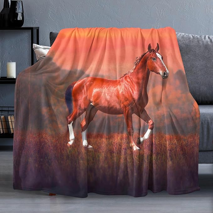 Sunset Horse Throw Blanket for Couch, Super Soft Fuzzy Throws Warm Comfortable by Dtccet