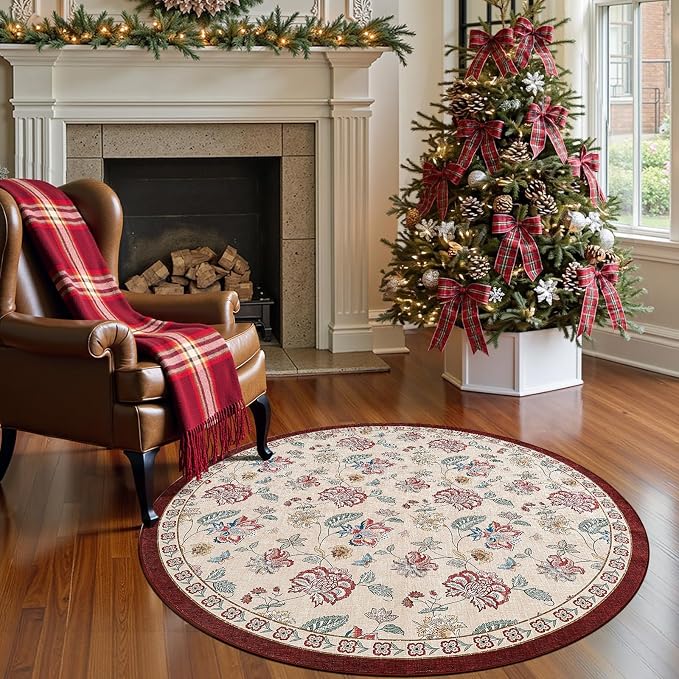jinchan Elora 4ft Floral Round Rug by JINCHAN