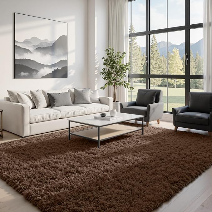 6x9 Area Rugs for Living Room Rug: Soft Fluffy Shag Brown Rugs for Bedroom - Image 2