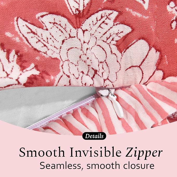 CPC Ruby Red 100% Cotton Block Print Ruffle Sham Cover 20X30 inch Pack of 2 - Image 6