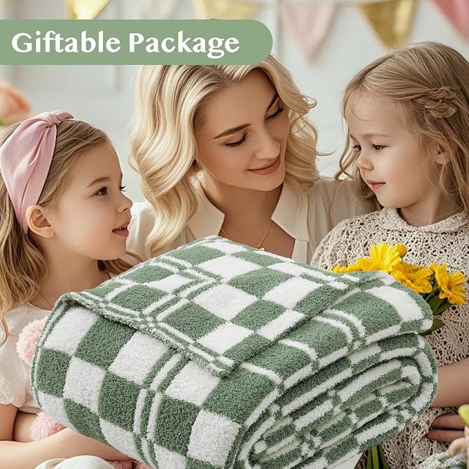WRENSONGE Checkered Throw Blanket, Olive Green Soft Cozy Fluffy Warm Hand Made - Image 7