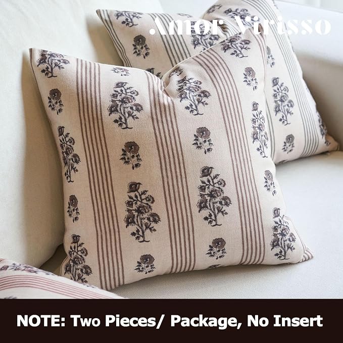 Amor Virisso Floral Throw Pillow Covers 18x18 Set of 2 Block Print Pillow - Image 6