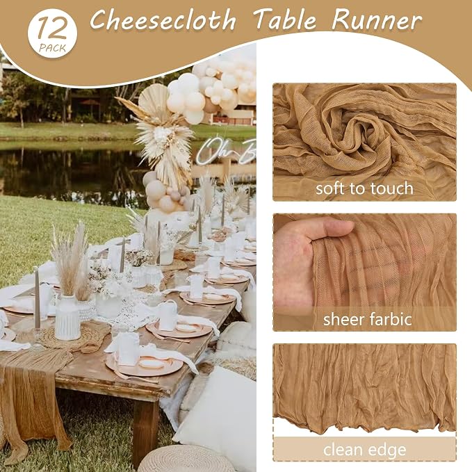 12 Pack 10Ft Cheesecloth Table Runner 35x120 Inch Boho Gauze Table Runner - Image 4