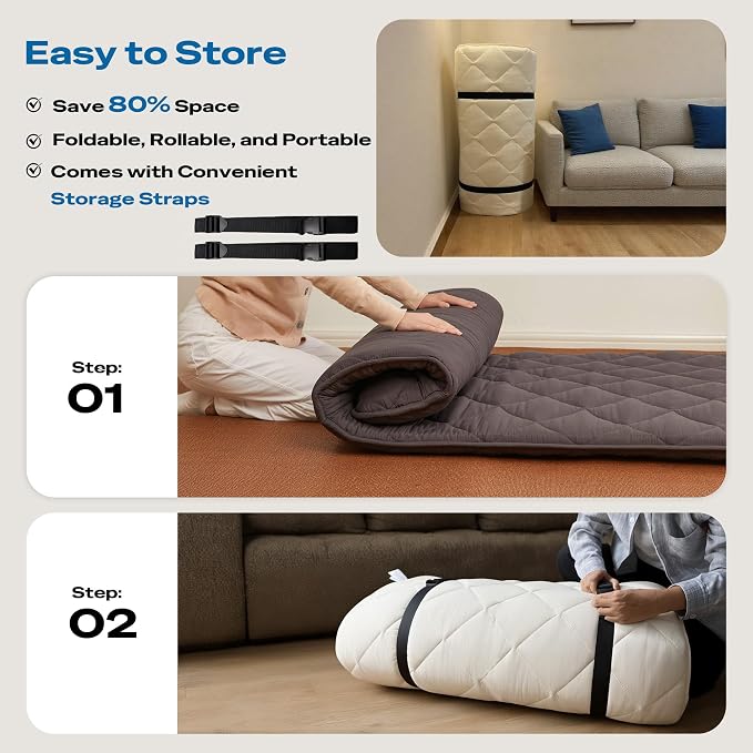 Aircliff Japanese Floor Mattress, Roll Up Tatami Mat, Sleeping Pad, Shikibuton - Image 6