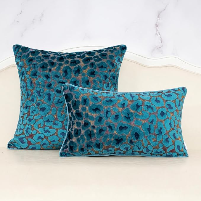 Alerfa Blue Floral Throw Pillow Cover 12 x 20 Inch Cut Velvet Rectange Luxury - Image 3