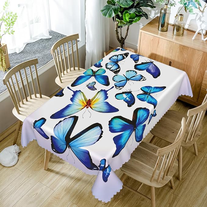 52x70inches Blue Butterfly Rectangle Tablecloth Natural Butterflies Light - Image 5
