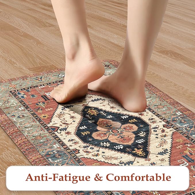 KIMODE Anti Fatigue Kitchen Mats, Boho Vintage Kitchen Rugs Sets of 2, Non Slip - Image 2