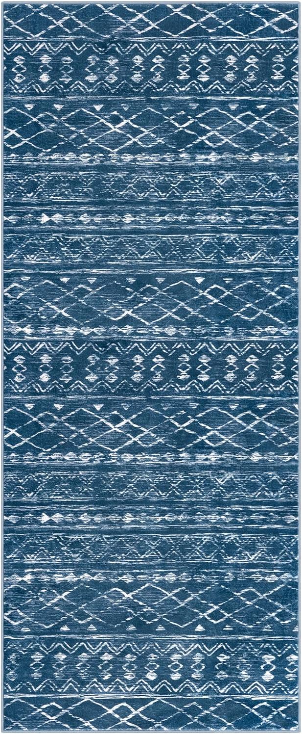KUTA Moroccan Washable Hallway Runner Rug, 2x6 Non-Slip Vintage Blue Boho Rugs - Image 9