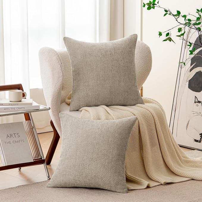 a moment Taupe Chenille Throw Pillow Covers 20x20 Inch Pack of 2 Modern - Image 2