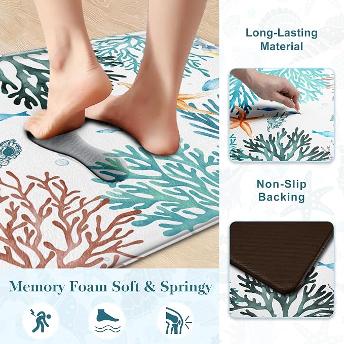 Kitchen Mats for Floor Cushioned Anti Fatigue Sets of 2 Coastal Kitchen Rugs - Image 5