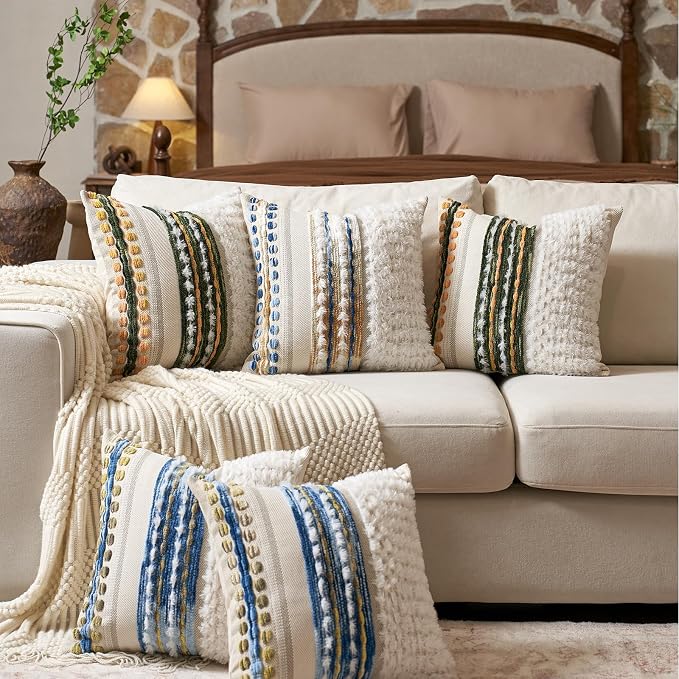 Aeckself Boho Chenille Tufted Throw Pillow Covers 18x18 Inch Set of 2, - Image 7