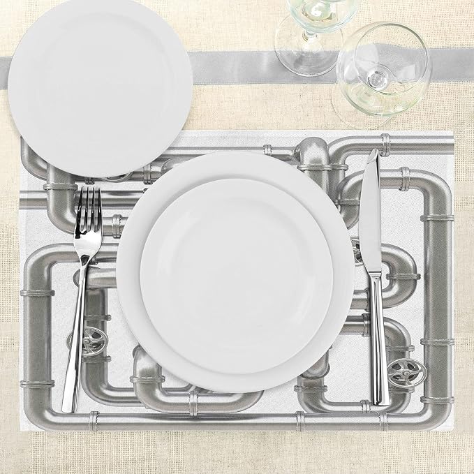 Ambesonne Industrial Place Mats Set of 4, Maze of Pipelines Faucets and Valve - Image 3