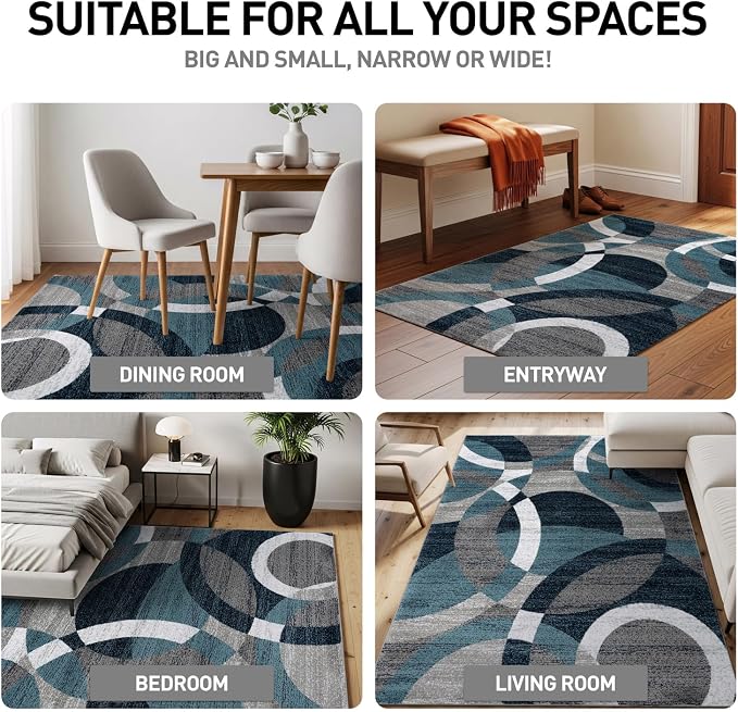 Rugshop Contemporary Modern Circles Abstract Area Rug 2' x 3' Blue - Image 3