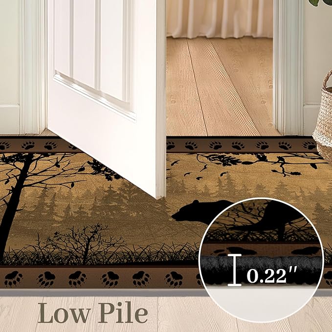 Rustic Area Rug 5x7, Bear Country Cabin Wildlife, Ultra-Thin Washable Throw - Image 6