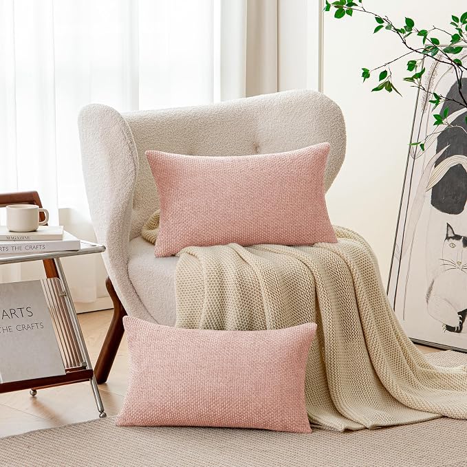 a moment Pink Spring Chenille Throw Pillow Covers 12x20 Inch Pack of 2 Modern - Image 2