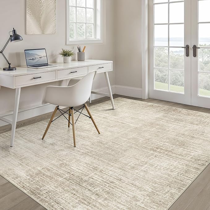 4x6 Rug Washable Area Rugs: Neutral Abstract Soft Modern Stain Resistant Small - Image 5