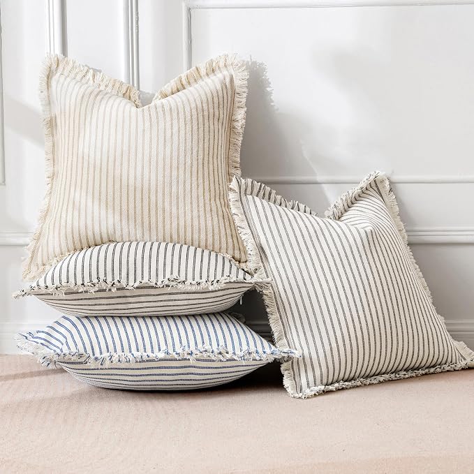 MIULEE Pack of 2 Royal Blue Pillow Covers 26x26 Inch Striped Farmhouse Couch - Image 4