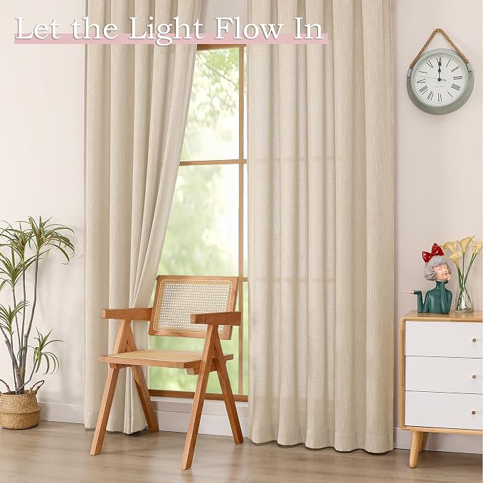 Simplebrand Natural Faux Linen Textured Semi Sheer Curtains 108 Inches Long 2 - Image 4