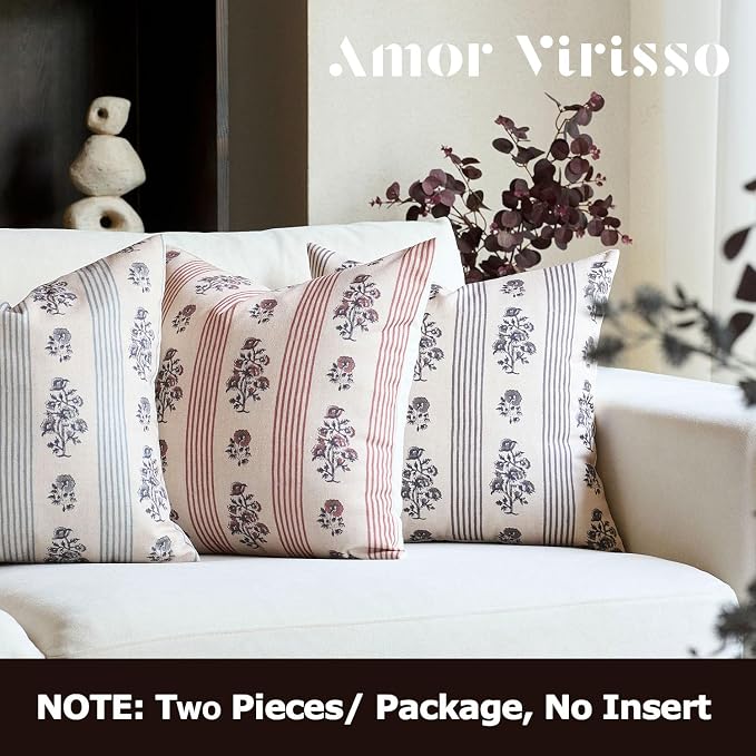 Amor Virisso Floral Throw Pillow Covers 18x18 Set of 2 Block Print Pillow - Image 6