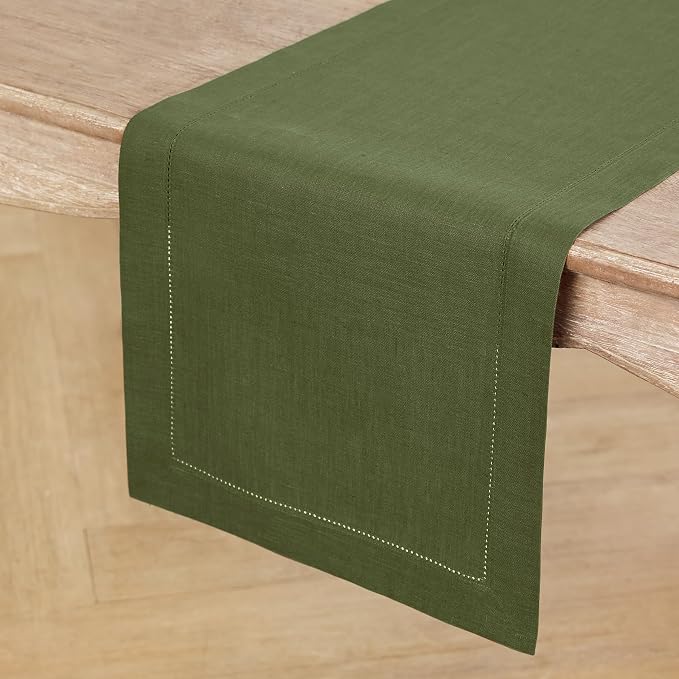 Solino Home Linen Olive Table Runner 144 Inches Long - Image 2