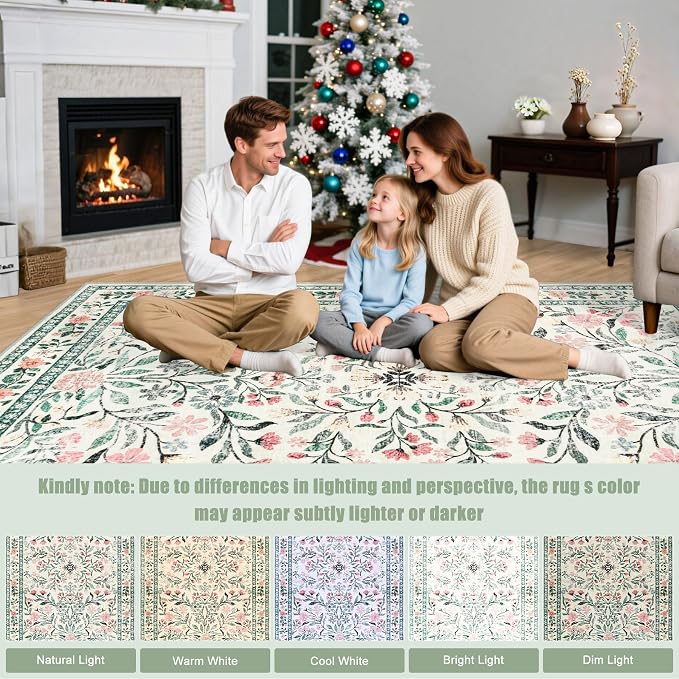 6x9 Area Rugs for Living Room: Floral Washable Rug Vintage Large Soft Boho - Image 9