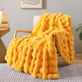 Smoofy Faux Fur Throw Blanket for Couch – Mustard Yellow Fluffy Cozy Rabbit by SMOOFY
