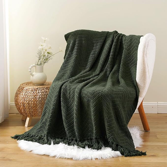 BATTILO HOME Olive Green Chenille Throw Blanket - Image 4
