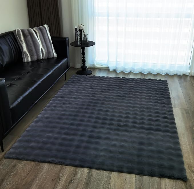 GLORY RUGS Area Rugs Bubble Soft Faux Rabbit Fur Rug 8x10 Polar Gray Plush - Image 2