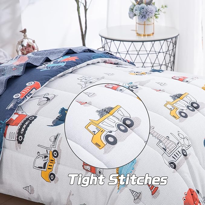 DJY 4 Pieces Cotton Toddler Bedding Set, Dinosaur Cars Reversible Toddler Bed - Image 5