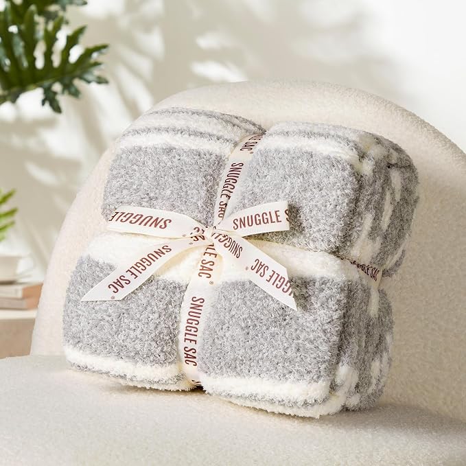 Snuggle Sac Grey Stripe Knitted Throw Blanket - Image 4