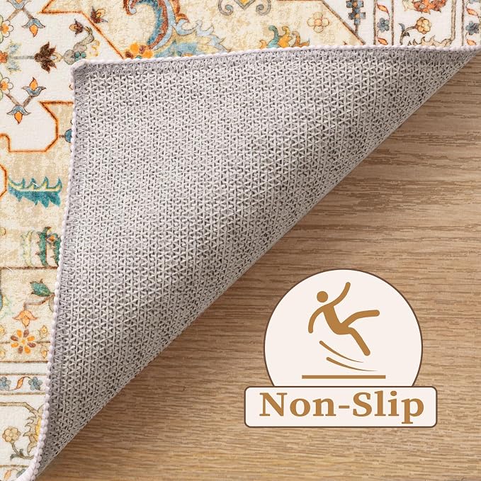 SERISSA Boho Area Rug 8x10 Light Yellow, Washable Large Rugs - Image 3