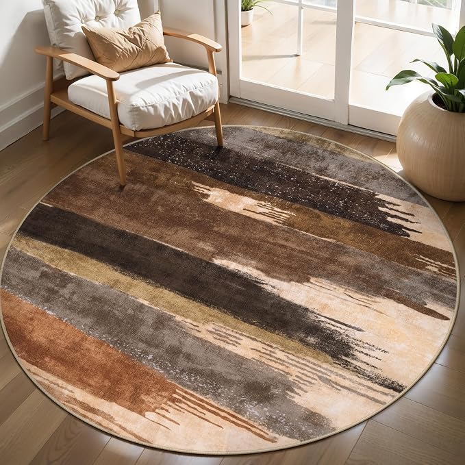 Ciicool 4ft Round Washable Rug, Modern Abstract Circle Rugs, Non-Slip Thin by CIICOOLHomeDeco