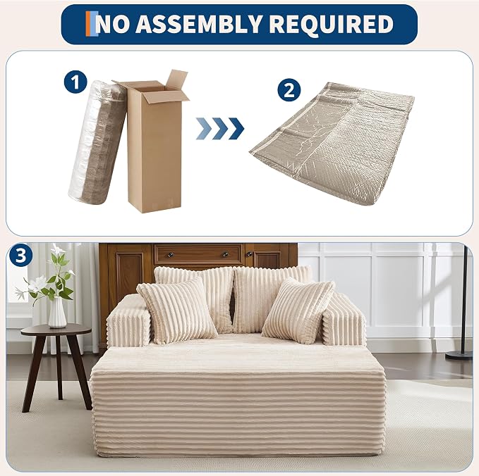 61" Oversized Chaise Lounge Chair Indoor, Boneless Couch Cloud Fluffy Chaise - Image 5