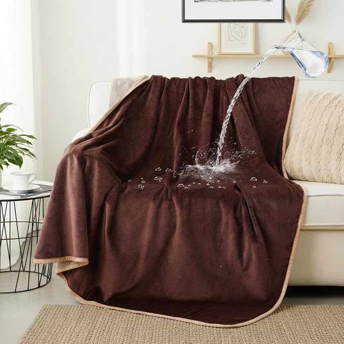 Waterproof Dog Blankets Brown Pet Blanket 60"x80", Soft Fluffy Sofa Car Bed - Image 9