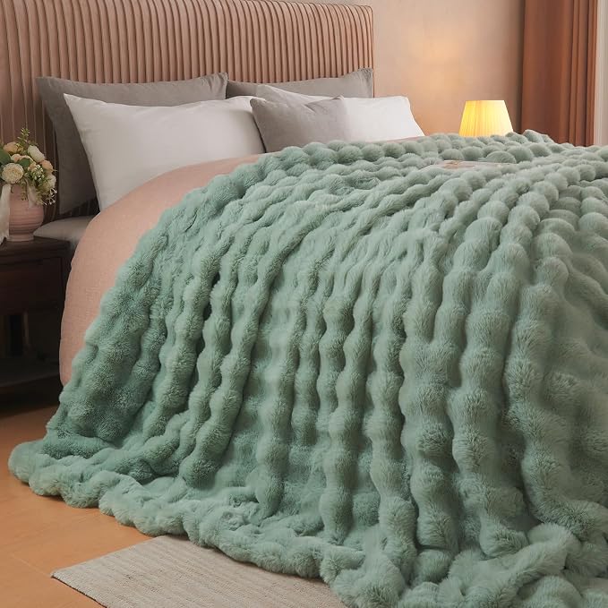 Lotus Karen Faux Fur Throw Blanket Sage Green - Image 4