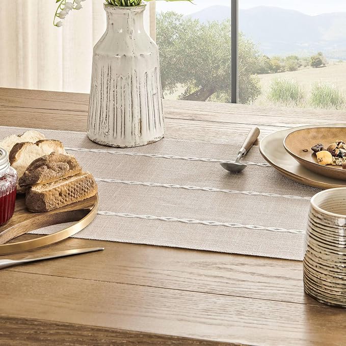 ZeeMart Farmhouse Braided Striped Table Runner, Rustic Cream Table Runners 48 - Image 5