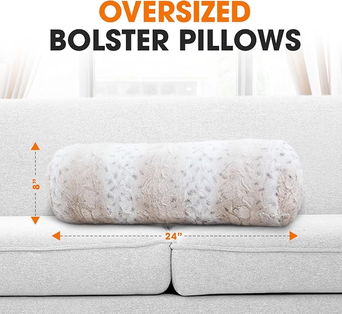 Cheer Collection Faux Fur Bolster Pillows – Soft Decorative Cylinder Pillows - Image 2