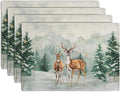 Christmas Watercolor Deer Trees Snowflakes Placemats Set of 4 Winter Rustic by Wnoesat