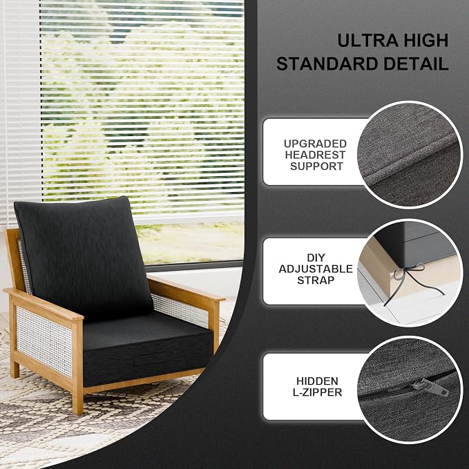 Outdoor Olefin Water-Resistant Deep Seat Cushion Set, Thickened Sofa Chair Pad - Image 6