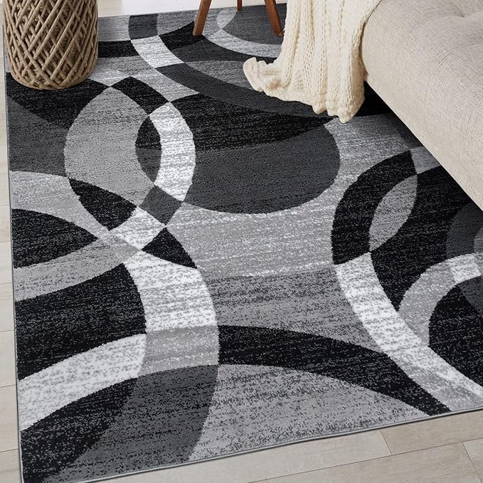 Rugshop Gray Modern Geometric Area Rug, Abstract Circles, High-Traffic by Rugshop
