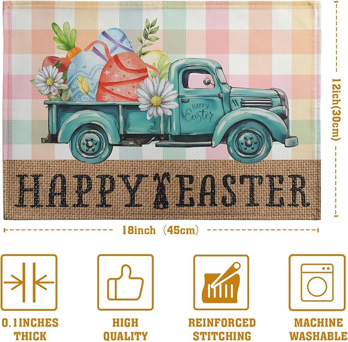 Happy Easter Placemats Set of 4 Pink Yellow Blue Buffalo Plaid Truck Eggs Daisy - Image 4