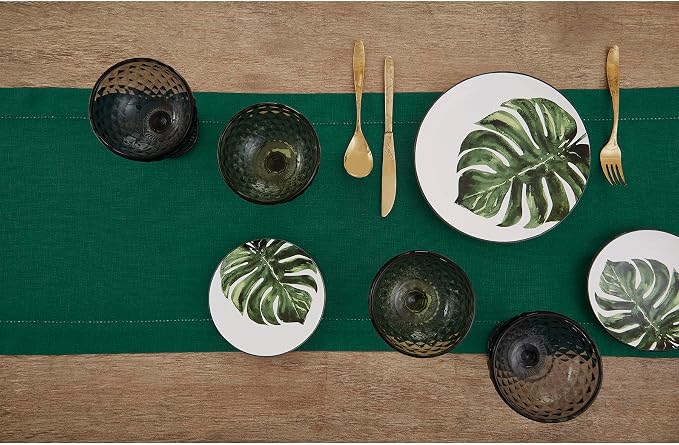 Solino Home Linen Rainforest Green Hemstitch Table Runner 48 Inches - Image 3