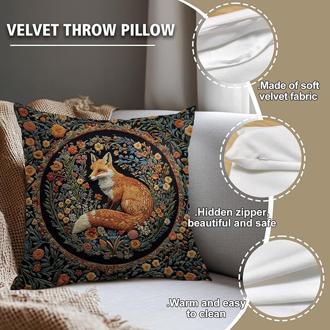 YOU FOUND ME William Morris Abstract Vintage Floral Velvet Fox Design Throw - Image 5