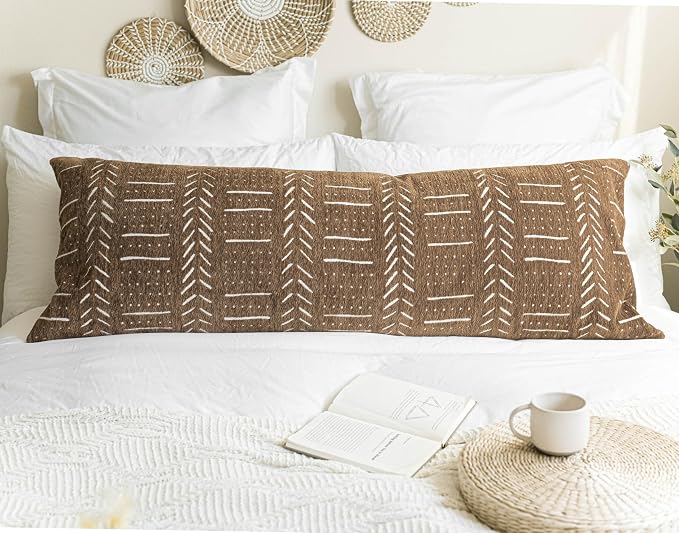 BlissBlush Fall Brown Soft Chenille Boho Body Pillow Cover 20x54, Decorative - Image 6