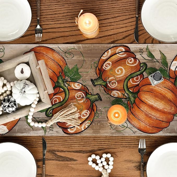 Artoid Mode Polka Dot Pumpkins Vine Fall Table Runner, Seasonal Autumn - Image 4