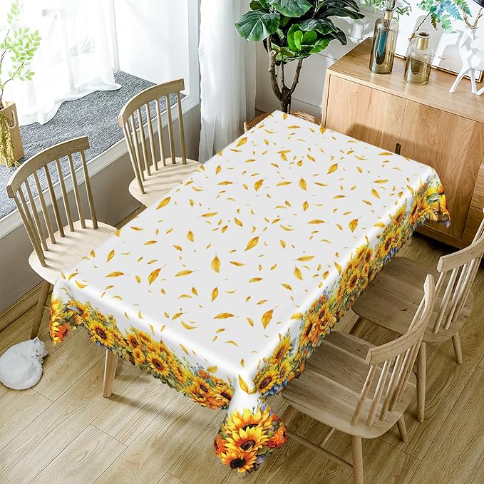 70x108in Sunflower Yellow Floral Tablecloth - Image 5